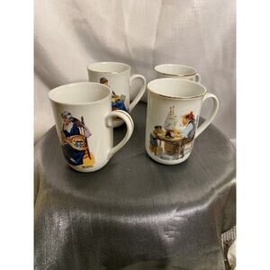 Set of 4 VTG Norman Rockwell Museum Cups Mugs 4 designs from paintings 4 in EUC